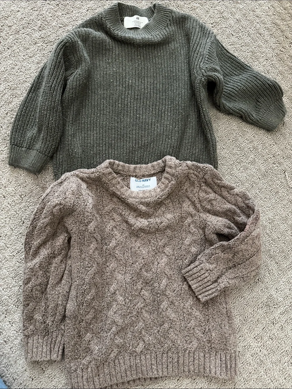 Old Navy Taupe Cable Knit Sweater and H&M Green Knit sweater - Kids Size 3T